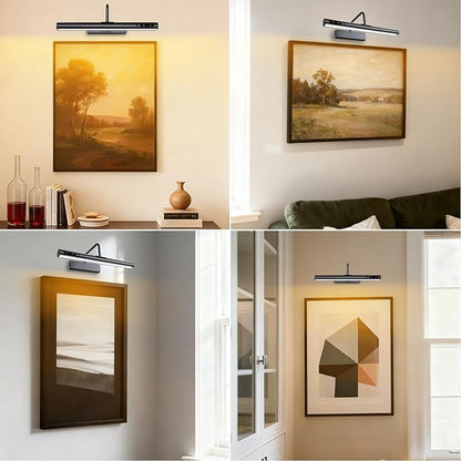 Picture Lights Wall Battery Operated, 14" 6000mAh Rechargeable Display Light with Remote/Rotatable/Dimmable/3CCT Magnetic Wireless Lamp for Painting/Gallery/Artwork/Portraits/Phote/Frame/Poster(Black)
