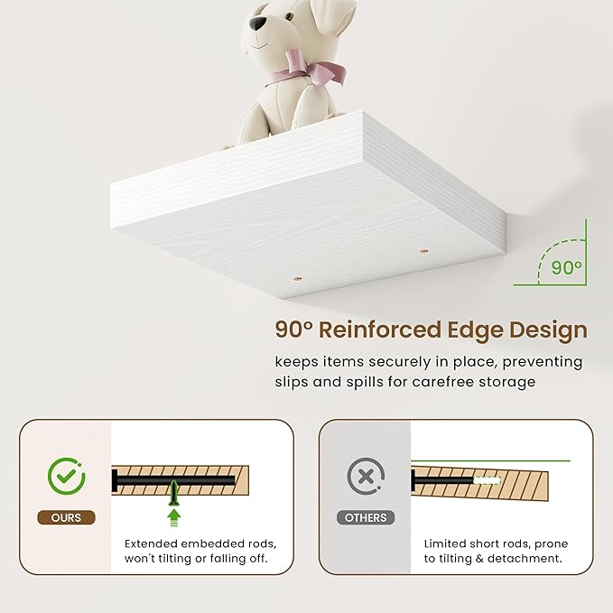 Square Floating Shelves for Wall, 9.25"W x 9.25"D x 1.25"H, 3 Pack Small Wall Mounted Engineered Wood Shelves with Invisible Brackets for Living Room, Bedroom, Bathroom, Kitchen Decor, White