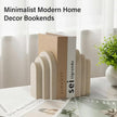 Heavy Duty Bookends for Shelves, 6.6 LBS Heavy Book Ends for Heavy Books, Decorative Modern Bookends with Faux Sandstone Look, Layered Arch Book Stopper for Bookshelf Holder Set of 2, Beige