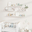 Fun Memories Picture Ledge Shelf, Pine Wood Floating Shelves Set of 2, 24 inch Nursery Book Shelves, Photo Ledge Book Shelves Wall Mounted for Living Room Kids' Room Bedroom - White