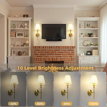 DORESshop Battery Operated Wall Sconce Set of 2, Wall Light Wireless Easy to Install, Dimmable and Adjustable Sconces Wall Decor, Rechargeable Wall Lamp for Bedroom, Living Room, Gold 18.7in