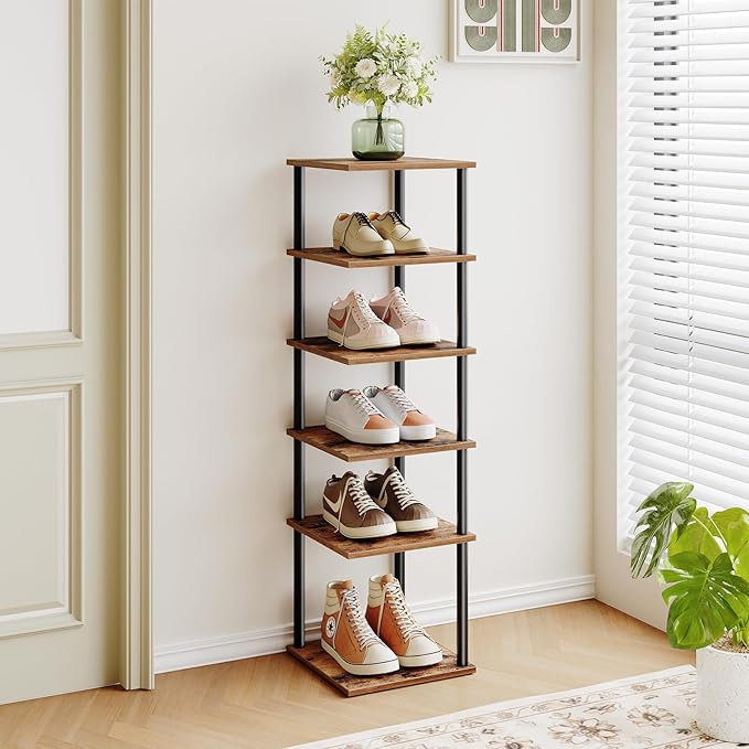 HOOBRO Vertical Shoe Rack, 6-Tier Narrow Shoe Shelf, Shoe Storage Organizer for Small Space, 11