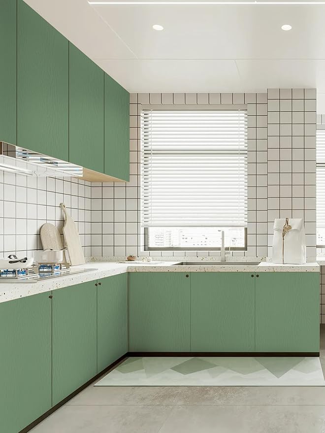 Wood Contact Paper Green Peel and Stick Wallpaper,Thickened No Tearing Vinyl Wrap Sticker, Self Adhesive Waterproof Faux Wood Grain Wallpaper Covering Cabinets Desk Furniture Decoration 11.8"x78.7"
