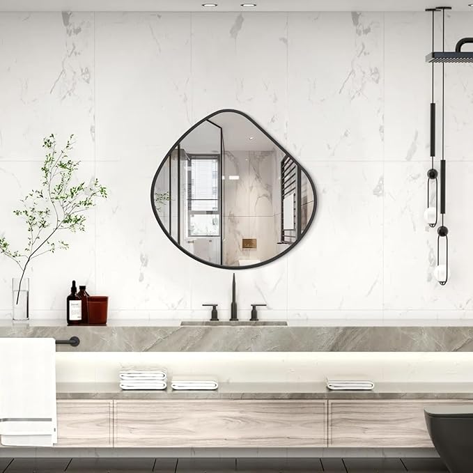 Irregular Wall Mirror Asymmetrical Mirrors, 19''x20'' Black Metal Framed Mirror for Bathroom Bedroom Living Room Entryway, Decorative Modern Wall Decor, Wall Mouted
