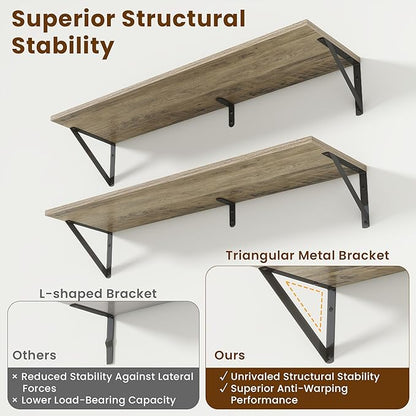 Deep Floating Shelves for Wall,36Wx8D Wall Mounted Shelves Set of 2,Wall Storage Floating Shelf with Sturdy Metal Brackets for Living Room,Bathroom,Kitchen,Office,Grey
