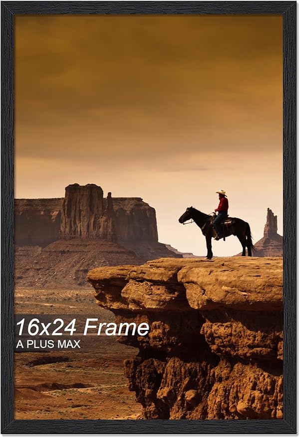A PLUS MAX 16x24 Picture Frame, Black Engineered Wood Frame for 16 x 24 Inch Picture Poster Photo, Light Weight 16 by 24 Frame with Wood-grain for Wall - 1 Pack/Black/16 x24