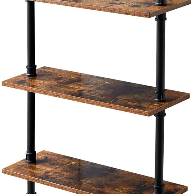 IBUYKE Industrial Pipe Shelf,40.5 inches Wall Mount Bookcase,3-Tier Wall Shelf with Towel Bar,Rustic Iron Pipe Floating Shelvesfor Bedroom,Kitchen,Living Room,Bathroom URF-TM015