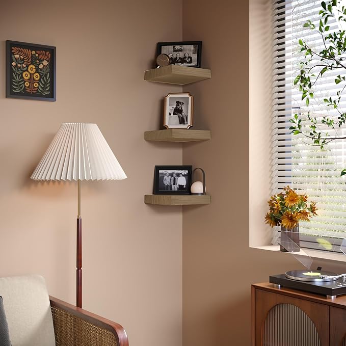 Small Floating Shelves for Wall - 9 Inch Square Natural Wood Shelves for Bedroom, Living Room, Bathroom, Kitchen, Office Decor Set of 3