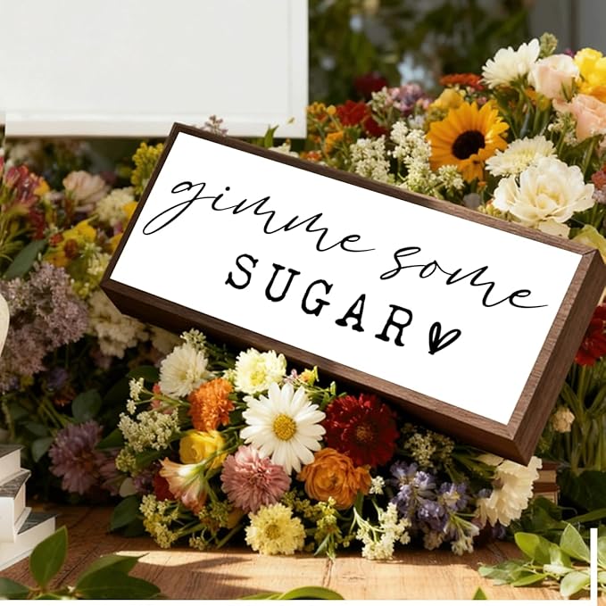 Gimme Some Sugar Sign, Kitchen Wood Decor, Decorative Wooden Tables Sign, Framed Wood Signs for Cafe Home Bar Decor, Coffee Bar Decoration, Desk Decors Art. Farmhouse Shelves Decoration