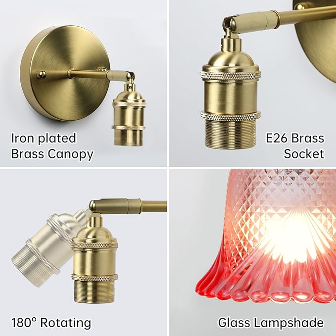 GEEZO Vintage Battery Operated Wall Sconce, with Rechargeable Battery Powered Wall Light with Remote Control for Bedside Bedroom