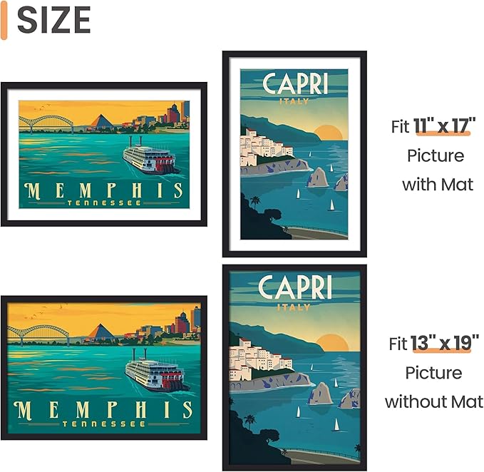 upsimples 13x19 Picture Frame Set of 5, Display Pictures 11x17 with Mat or 13 x 19 Without, Wall Gallery Poster Frames, Black
