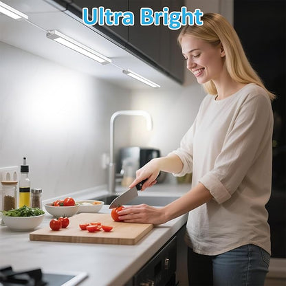 maylit Under Cabinet Lighting Plug in, 4 Pcs 14 Inch Linkable Ultra Bright LED Light Bars, Renter Friendly Lamp, Wired Indoor Lights for Kitchen Cabinet, Counter, Workbench, Desk, Shelf, Cool White