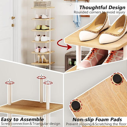 AZERPIAN Shoe Rack 7 Tier Vertical Storage Organizer Narrow Metal Slim Shelf Modern Free Standing Shoe Tower Saving Space for Closet Entryway Bedroom,White