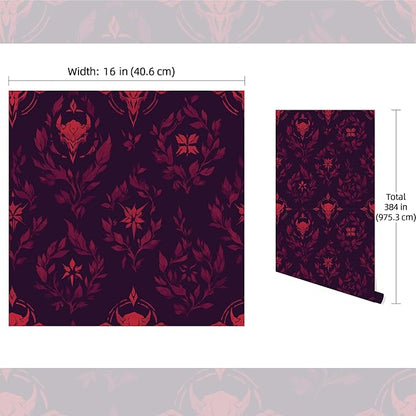 FLFK Gothic Peel and Stick Wallpaper Dark Red Wallpaper 16" x 384" Vinyl Waterproof Removable Wall Paper for Bedroom Shlef Cabinet Accent Wall Décor