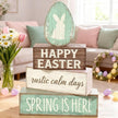 Easter Decorations - Happy Easter Bunny Egg Tiered Tray Decor - Wooden Easter Tabletop Sign - Rustic Farmhouse Spring Home Decor Indoor for Tiered Tray Shelf Mantel Entryway Coffee Table