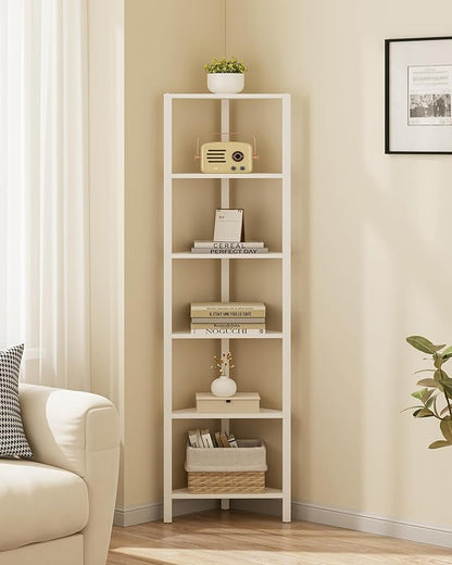 TUTOTAK 6-Tier Corner Bookshelf,Corner Shelf for Small Space, Narrow Display Corner Shelf Stand with Storage Rack, for Living Room, Bedroom, White BS05BW006