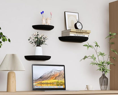 Solid Wood Half Round Floating Wall Shelves | Elegant Floating Shelves, Elevate Your Space. Perfect for Living Rooms, Bathrooms, Bedrooms, Offices, Children's Rooms Black