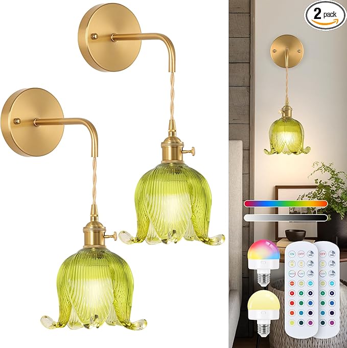Battery Operated Wall Sconce Set of 2,Adjustable Chain Retro Gold Wall Mounted Light,Rechargeable Wall Light with Remote, Wireless Indoor Wall Lamp for Living Room Bedroom