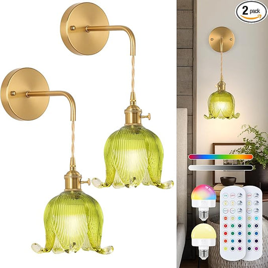Battery Operated Wall Sconce Set of 2,Adjustable Chain Retro Gold Wall Mounted Light,Rechargeable Wall Light with Remote, Wireless Indoor Wall Lamp for Living Room Bedroom