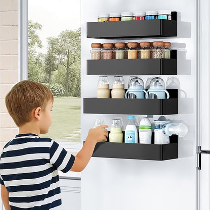 Magnetic Spice Rack for Refrigerator, Kitchen Organizer and Storage Shelf, Black (2 Pack)…