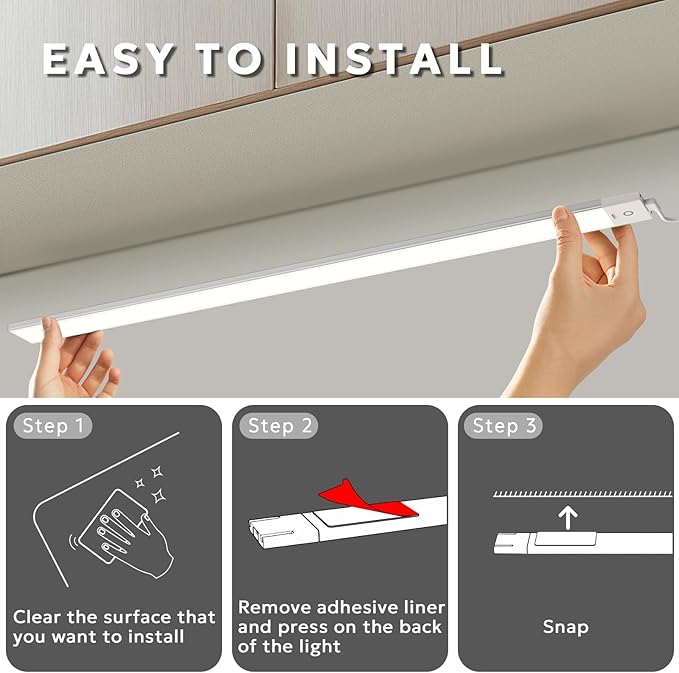 MYPLUS 24" Under Cabinet Lights, 5 Color Temps Under Counter Lights with Dimmable 630Lumens,98 LEDs,12W,Ultra Thin LED Light Bar Plug-in for Kitchen, Cabinet, Counter and Shelf