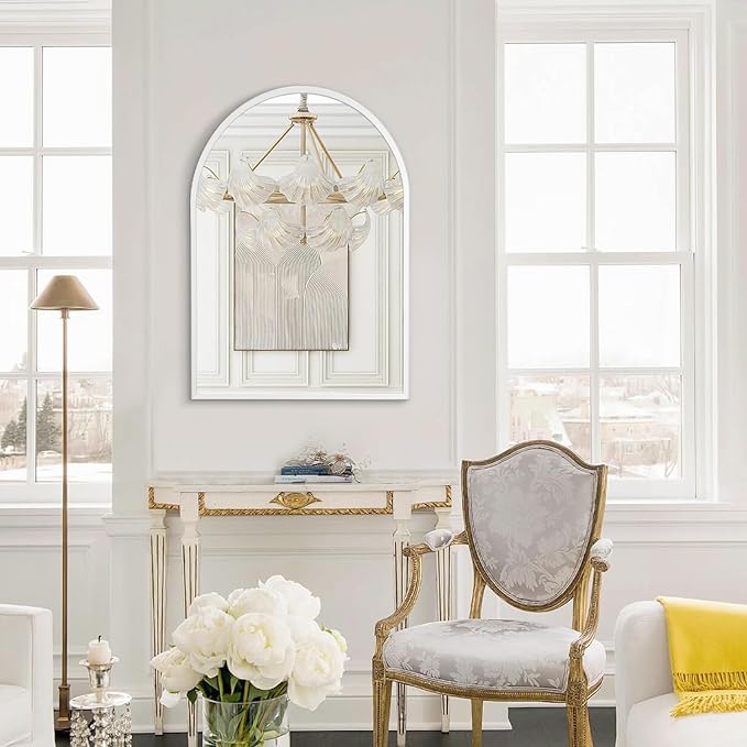 Arch Bathroom Mirror, Wall Mounted Mirrors, White Vanity Wall Mirror Metal Frame Home Decor for Bedroom, Entryway, Living Room 26