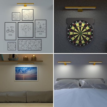 Starxing Picture Light with Remote, Wireless Battery Painting Light with 3 Lighting Colors, 4400mAh Rechargeable Art Light Display Lamp, Dimmable Timer Lamp for Artwork Gallery (Gold)