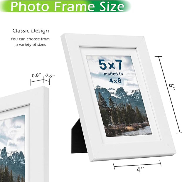 FrameWorks 2-Pack, 5x7 Matted to 4x6 Picture Frame, White – Classic Wooden Photo Frame with Tempered Glass, Modern Matte Finish for Prints, Posters, Certificates & Wall Decor – Gallery-Ready