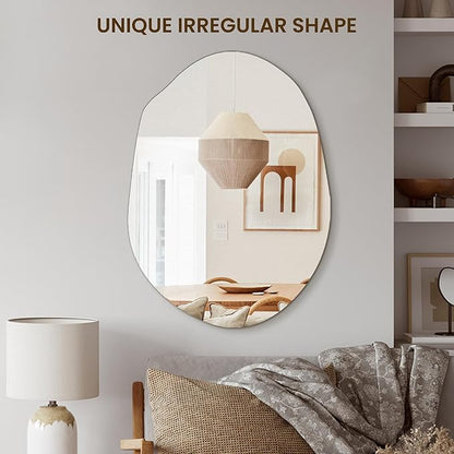 Irregular Asymmetrical Wall Mirror for Living Room Bathroom Entryway, Modern Decorative Mirror Hanging (Hook Style, 24'' x 18'')