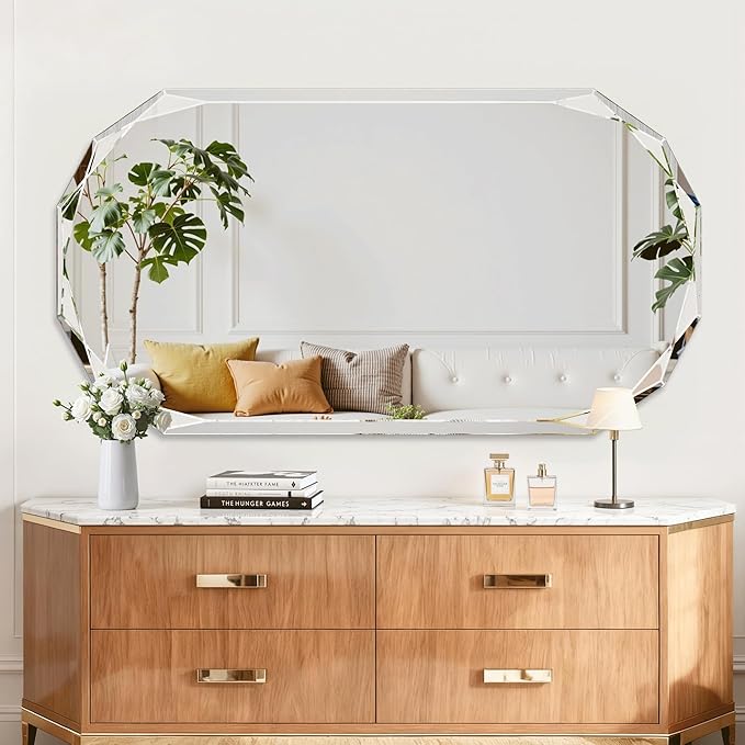 Suidia Bathroom Mirror, 24"x 48" Wall Mirror, Frameless Bathroom Mirror with Beveled Edge for Bedroom, Living Room, Entryway, Hallway, Oval Shape