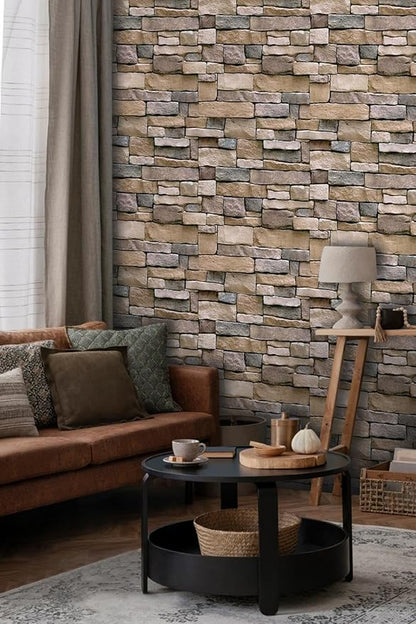 Abyssaly Stone Wallpaper Brick Wallpaper Peel and Stick Stone Backsplash Self-Adhesive Removable Vinyl Wall Paper Grey Faux Brick Shelf Liner 17.71" X 590" Home Decorations Contact Paper