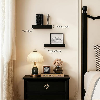 Floating Shelves Bathroom for Wall, Bathroom Shelves Over Toilet, Wall Shelves & Book Shelf, Hanging Shelf, Modern Wooden Wall-Mounted Small Floating Shelves, 12x7x1.5 in (Black, Set of 2)