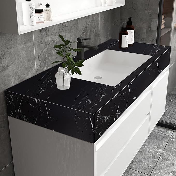 practicalWs 23.6''×118'' Marble Contact Paper Black/White Peel and Stick Wallpaper Thicken Self Adhesive Black Wallpaper for Countertops Cabinets Decorative Easy to Remove