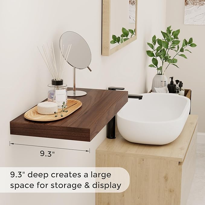 Fun Memories 16 Inch Long Floating Shelves, 9.3 Inch Deep Floating Shelf for Wall, Living Room, Kitchen, Rustic Deep Wood Shelves for Bathroom, 2 Pack Storage Display Shelf for Books, Decor, Walnut