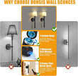 Magnetic & Detachable Wireless Wall Sconces (Black) - 5200mAh Rechargeable Battery Bar for Staircase, Bedroom, Lounge