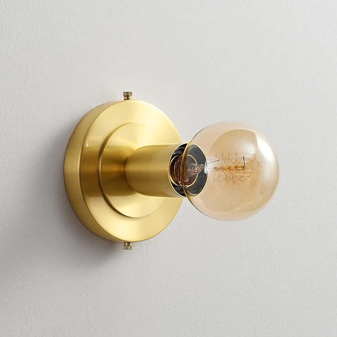 BRIGHTTIA Luna Uno 1-Light Wall Sconce - Mid Century Industrial Modern Flush Mount Fixture for Wall & Ceiling - Minimalist Lamp for Bathroom and Small Spaces - Brushed Gold (BC0026-1G)