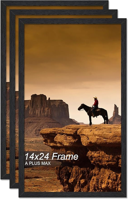 A PLUS MAX 14x24 Picture Frame Set of 3, Black Engineered Wood Frame for 14 x 24 Inch Picture Poster Photo, Light Weight 14 by 24 Frame with Wood-grain for Wall - 3 Pack/Black/14 x24