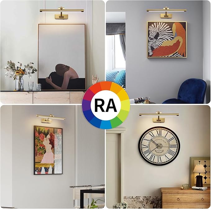 Wireless Picture Lights for Wall Battery Operated Brass Art Light for Paintings with Remote 3CCT Dimmable Potrait Lighting Rotatable Display Lighting 16