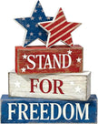 4th of July Table Decorations Patriotic Memorial Day Tiered Tray Decor Wooden Stars Block Signs Independence Farmhouse 250th July Fouth Centerpiece for Tables Wooden Sign for Home Decor