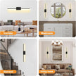 Battery Operated Wireless Wall Sconce - Modern Rechargeable Led Sconces in Black Gold Silver - Bedroom Decor Stick On Lights Set of 2 - Long Indoor Living Room Bathroom Remote Wall Light