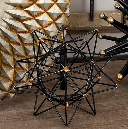 Deco 79 Metal Geometric Decorative Sculpture Home Decor Statue with Gold Accents, Accent Figurine 7" x 7" x 7", Black