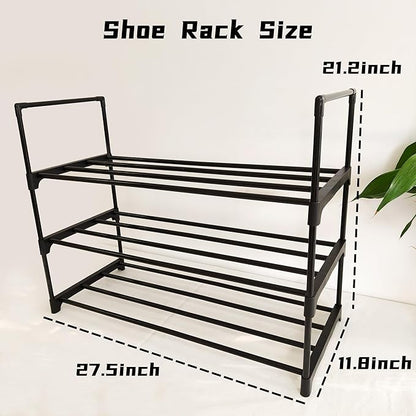 Shoe Rack Organizer, 3-Tier Reversible Metal Space Saving Shoe Storage Shelf - for Entryway, Closet, Front Door, Bedroom, Garage & Corridor-Closet Organizer, Garage Storage Shelves (Black)