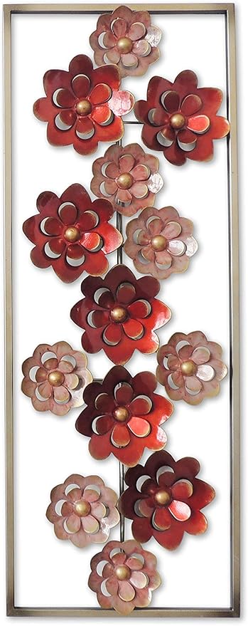 All American Collection Modern Chic Aluminum/Metal Wall Decor with Frame | Red Flowers