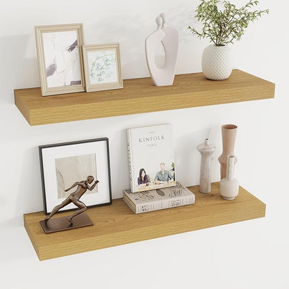 Dreamland 30 Inches Floating Shelves for Wall, 8 Inch Deep Floating Shelves Set of 2, Large Display & Storage Shelf, Wall Shelf for Bathroom Bedroom Living Room Kitchen Office,Oak