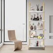 aboxoo Ladder Shelf 2PCS White Marble Bookshelf 5-Tier Wall-Mounted Wood Rack Open Industrial Modern Plant Flower Stand Utility Organizer Bookcase Metal Frame Furniture Office Kitchen Bedroom