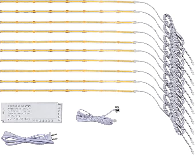 Under Cabinet Lighting Kit, Bright Under Cabinet Lights, Flexible Led Strip Lights with Transformer, for Cupboards, Closets Desk Counter, Totall 20ft (Natural White, 10 * 2Ft LED Strips)