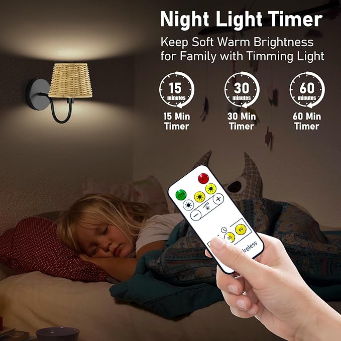 Battery Operated Wall Sconce Set of 2, Rechargeable Wireless Sconces with Dimmable Detachable Magnetic Bulbs and Remote, 3 Colors Wall Lights for Bedroom Living Room Hallway Fireplace