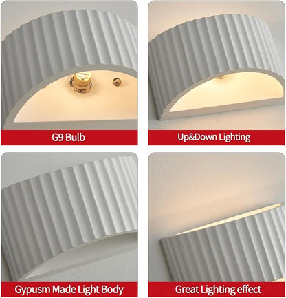 White Modern LED Wall Sconces Wall Lighting, Gypsum 3000K Warm White Indoor Hardwired Wall Mount Light Fixtures Lamp Up and Down for Living Room Bedroom Hallway Dining Room