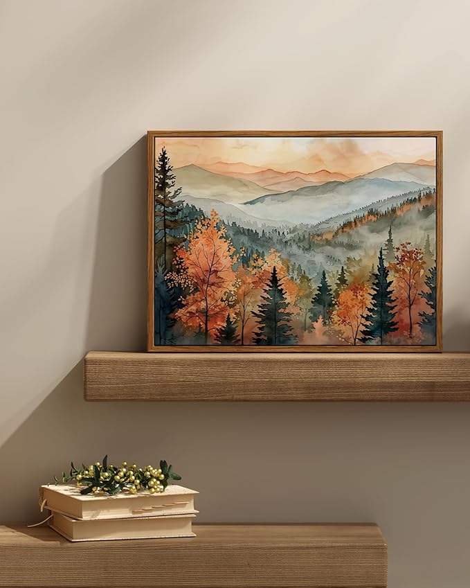 InSimSea Framed Canvas Wall Art Vintage Decor, Fall Pictures Home Bathroom Wall Decor, Kitchen Office Bedroom Rustic Fall Art, Autumn Forest Landscape Artwork, 12