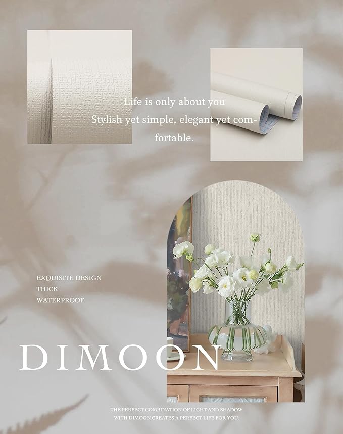 Dimoon 78.7"x17.7" Embossed Stripe Thicken Advanced Texture White Peel and Stick Wallpaper Stick Peel Modern Off-White Waterproof Contact Paper Pure Self Adhesive Wallpaper Removable Liner Viny Roll